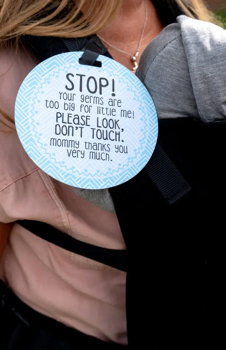 Three Little Tots Blue Stop No Touching Newborn Baby Car Seat Tag - 