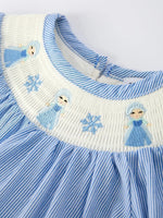 Blue Striped Smocked Romper For Baby Girls Short Sleeves Rylee Faith Designs Everetts Place Boutique