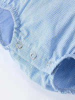 Blue Striped Smocked Romper For Baby Girls Short Sleeves Rylee Faith Designs Everetts Place Boutique