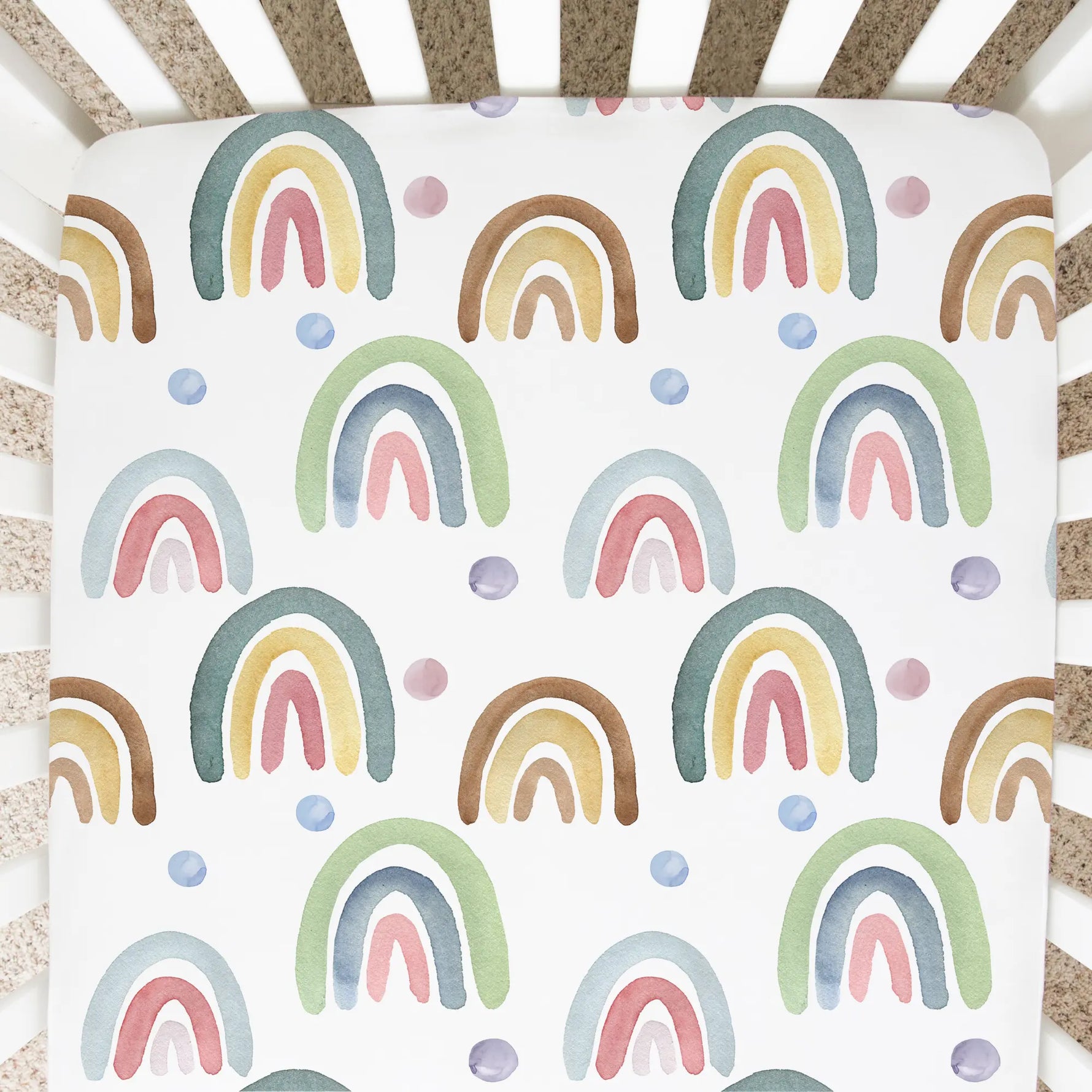 Honey Lemonade Soft Fitted Crib Sheet with Blue Rainbow Design for Baby Photography - Furniture > Baby & Toddler Furniture > Crib & Toddler Bed Accessories