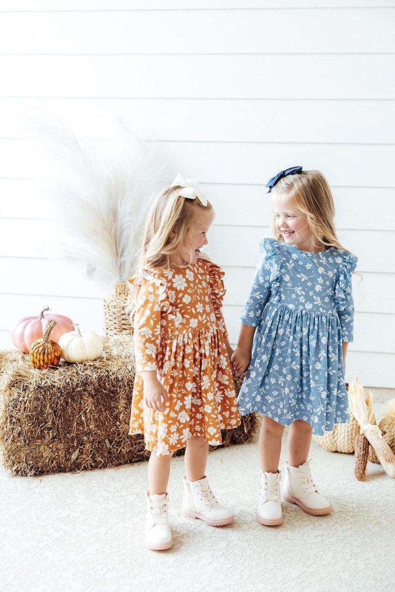 Mila & Rose ® Bluebell Three Quarter Sleeve Ruffle Twirl Dress For Girls - Everetts Place Boutique - 