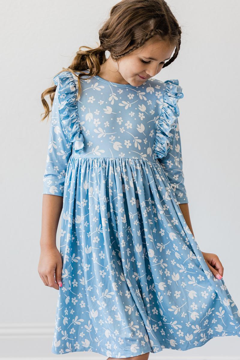 Mila & Rose ® Bluebell Three Quarter Sleeve Ruffle Twirl Dress For Girls - Everetts Place Boutique - 