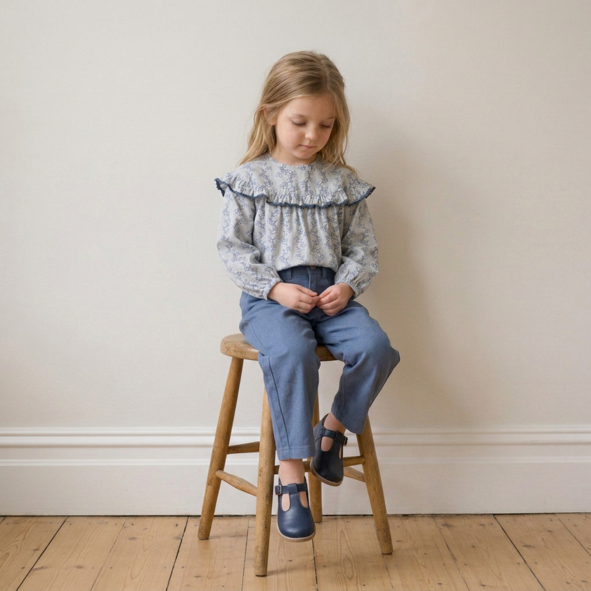 Organic Ruffle Cotton Blouse - Bluebell Vine by Makemake Organics