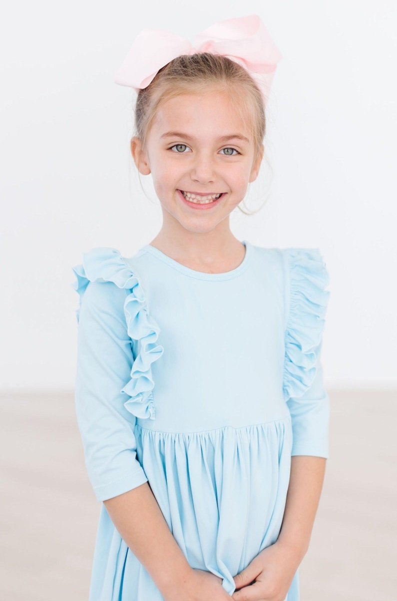 Mila & Rose ® Bluebird Three Quarter Sleeve Ruffle Twirl Dress Girls - Everetts Place Boutique - 