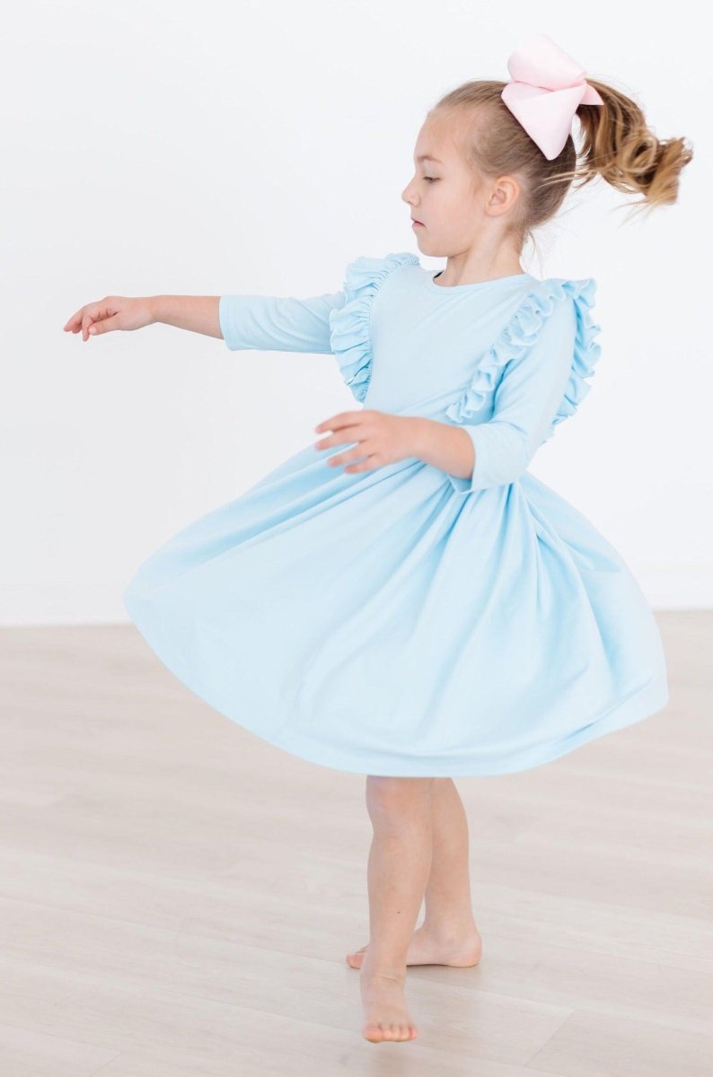Mila & Rose ® Bluebird Three Quarter Sleeve Ruffle Twirl Dress Girls - Everetts Place Boutique - 