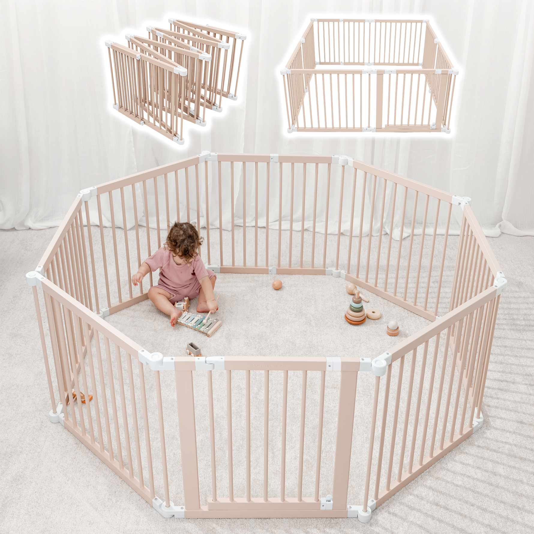 Blush Baby And Toddler Playpen Safe Wood By Comfy Cubs Comfy Cubs Everetts Place: Online Boutique