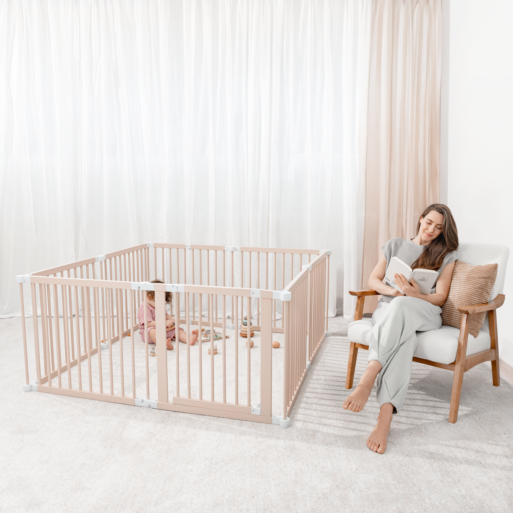 Blush Baby And Toddler Playpen Safe Wood By Comfy Cubs Comfy Cubs Everetts Place: Online Boutique