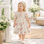 Blush Bouquet Smocked Puff Sleeve Dress For Baby Girls 12M To 6Y Tesa Babe 