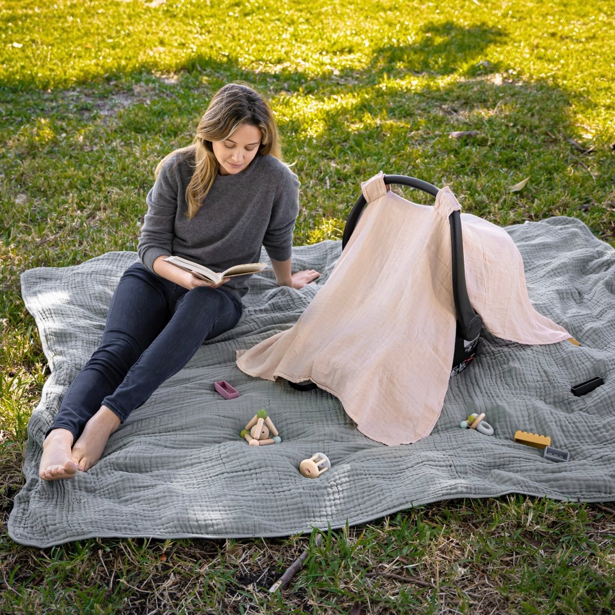 Comfy Cubs Blush Breathable Baby Car Seat Cover Soft Bamboo Muslin - Everetts Place Boutique - 