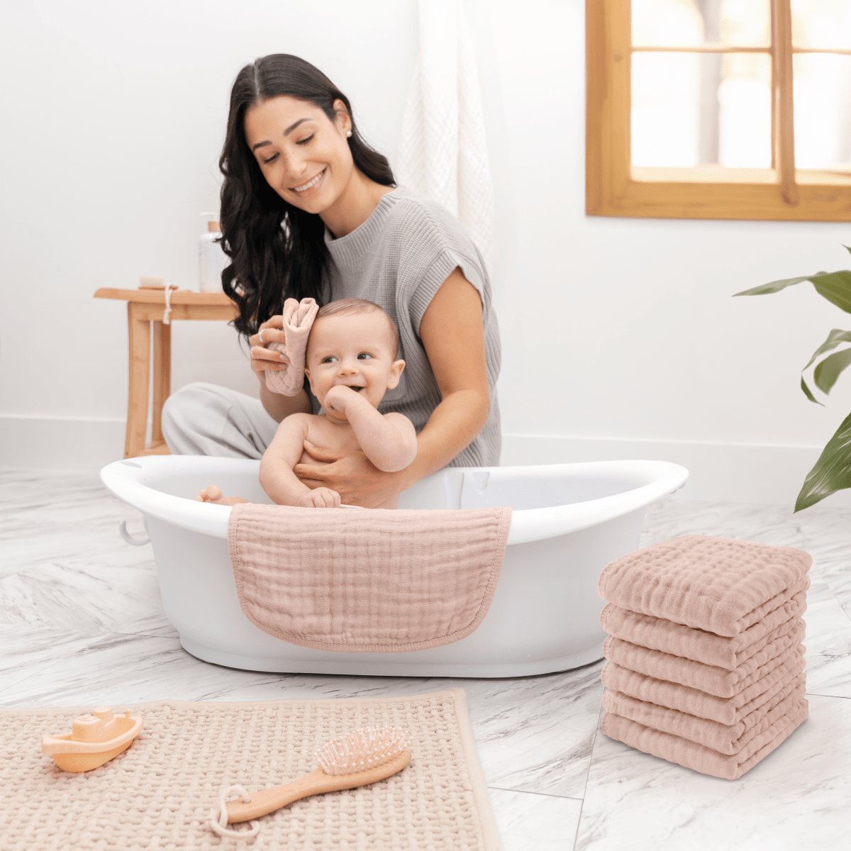 Comfy Cubs Blush Muslin Washcloths For Babies Premium Comfy Cubs - Everetts Place Boutique - 