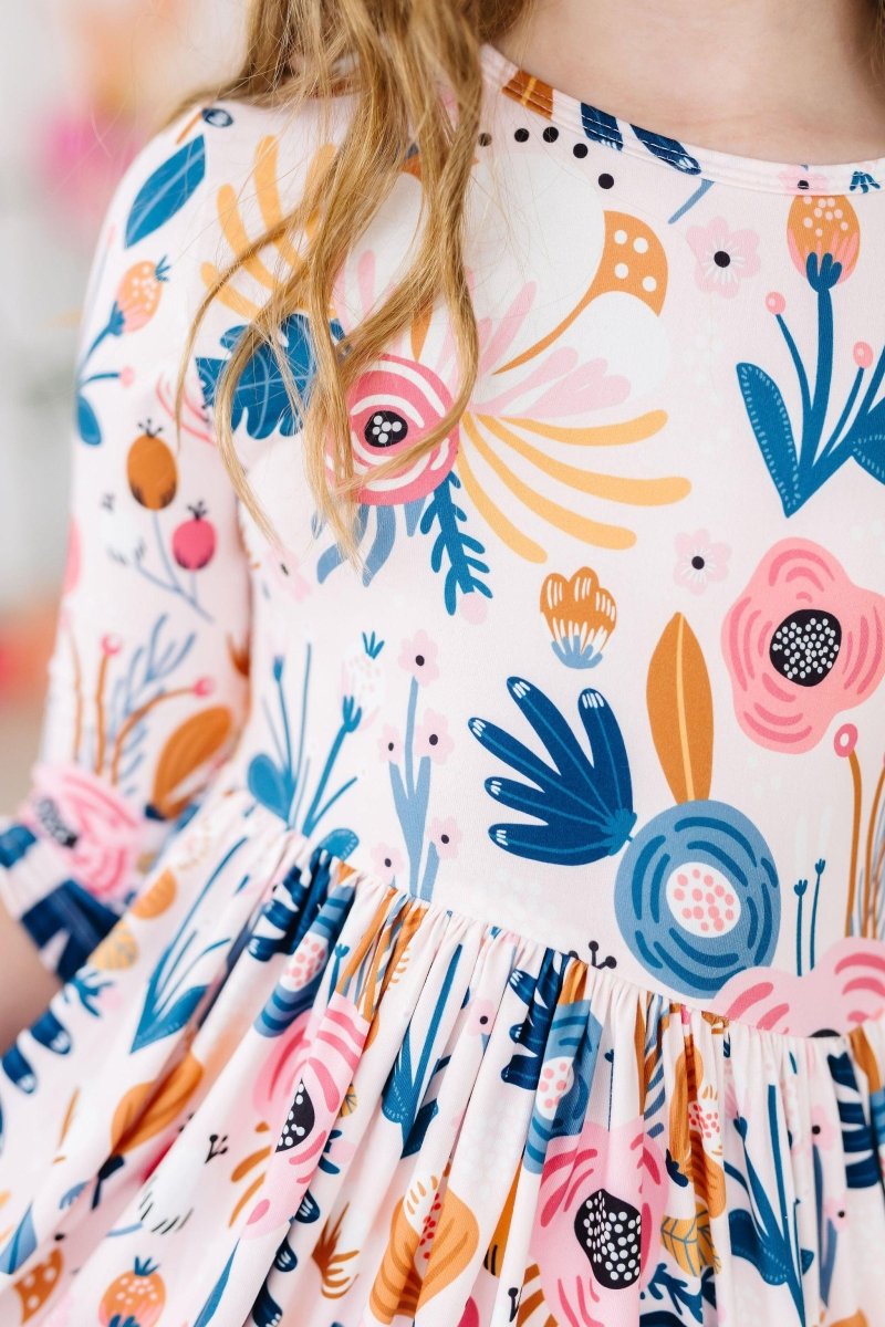 Mila & Rose ® Blush Peony Three Quarter Sleeve Twirl Pocket Dress Girls - Everetts Place Boutique - 