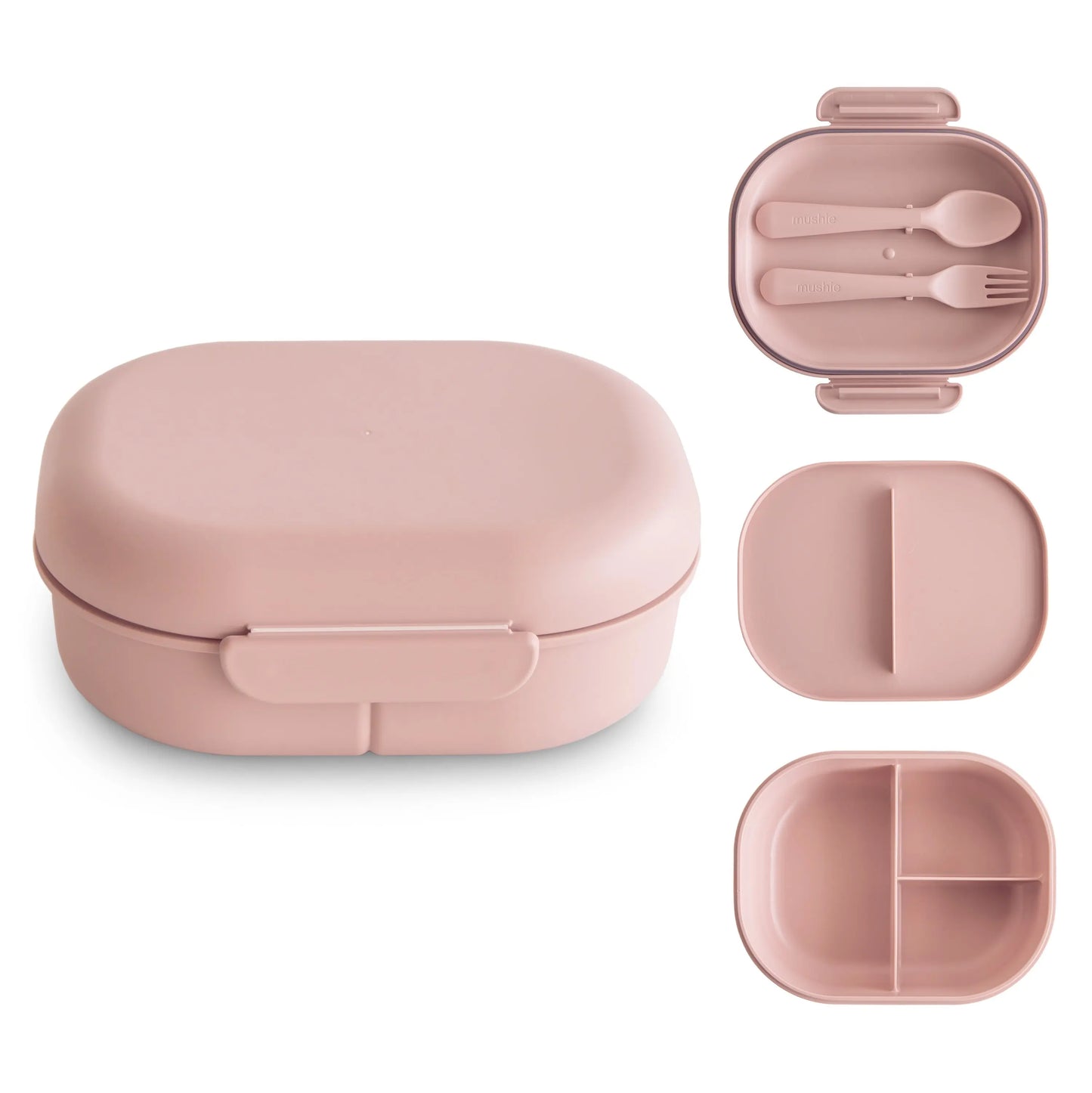 BPA Free Plastic Lunchbox with Built In Compartments and Locking Utensils Mushie