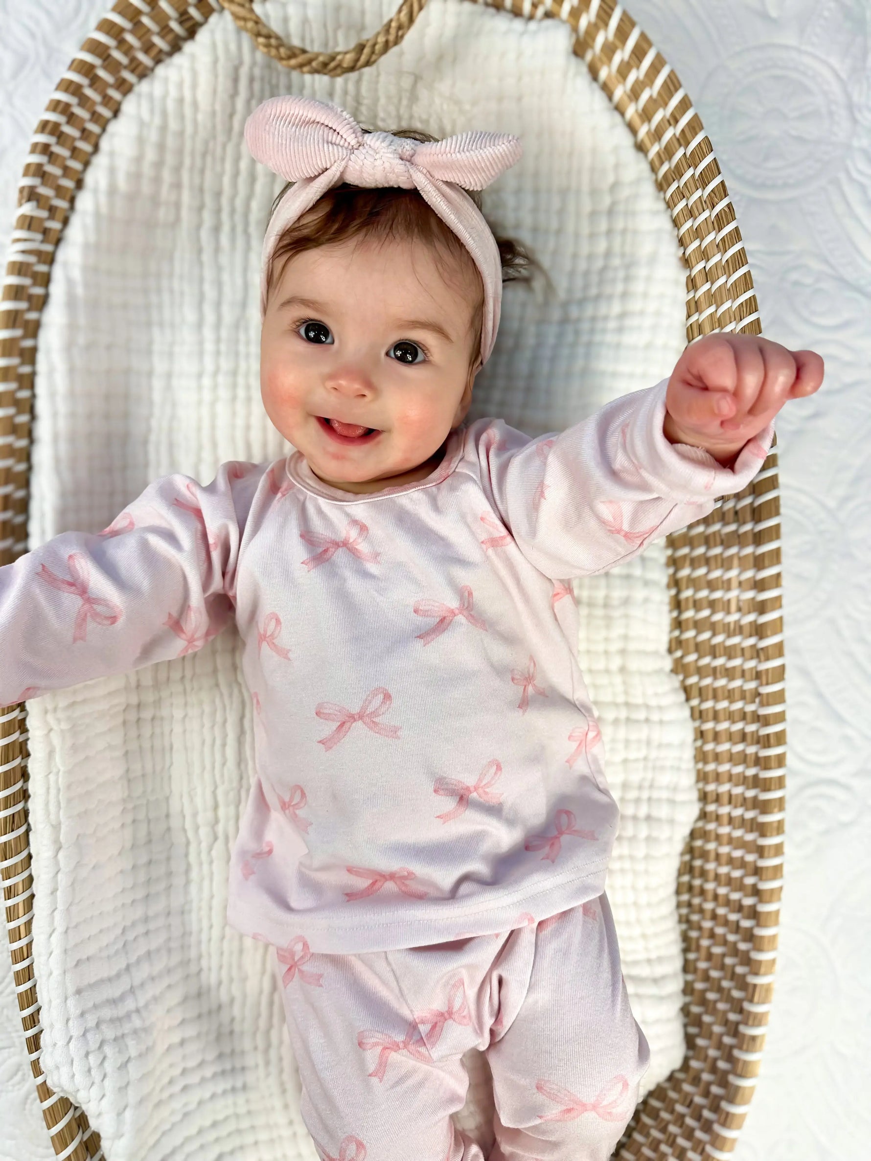 Little Joy Co. Blushing Bows Modal Lounge Set Two Piece Comfort Wear - Apparel & Accessories > Clothing > Baby & Toddler Clothing > Baby & Toddler Outfits