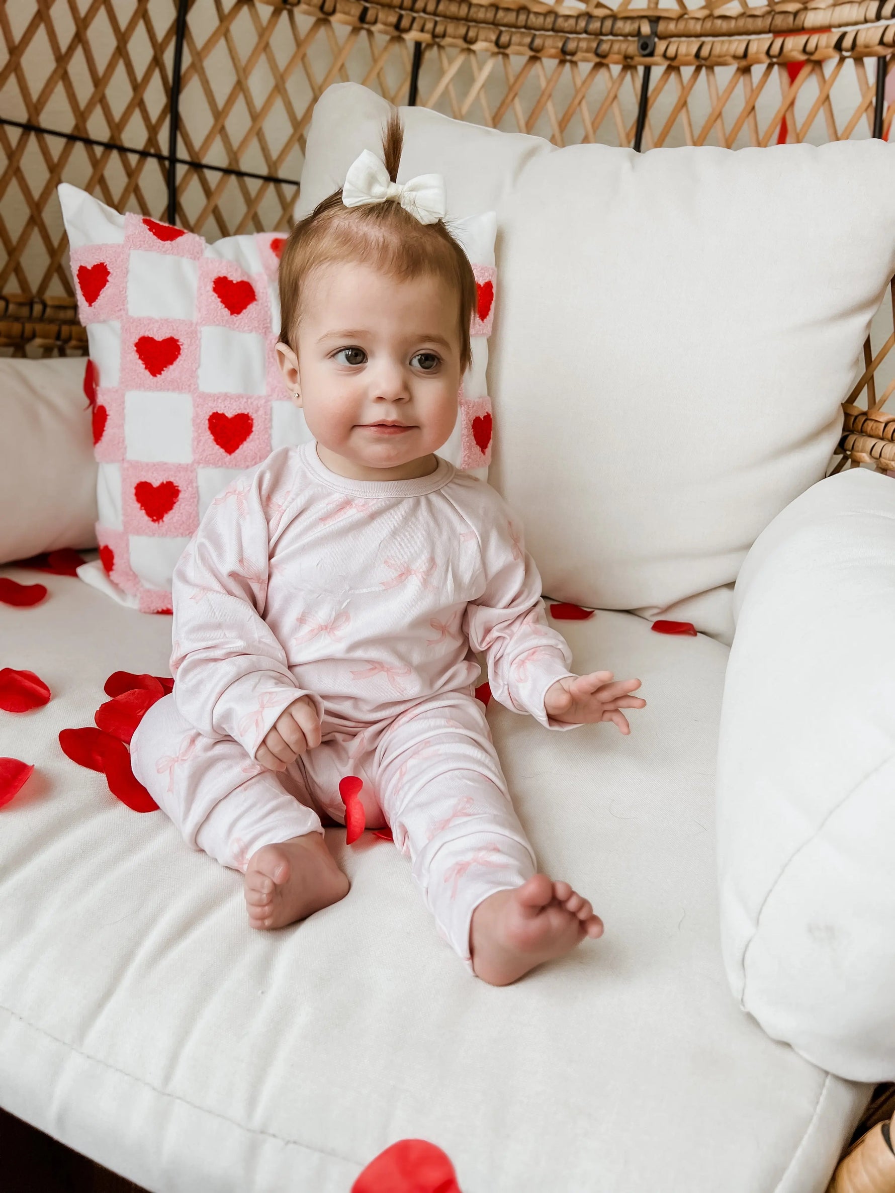 Little Joy Co. Blushing Bows Modal Lounge Set Two Piece Comfort Wear - Apparel & Accessories > Clothing > Baby & Toddler Clothing > Baby & Toddler Outfits