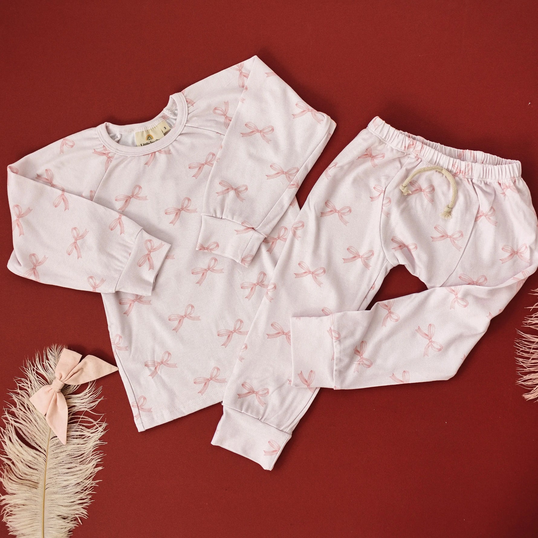 Little Joy Co. Blushing Bows Modal Lounge Set Two Piece Comfort Wear - Apparel & Accessories > Clothing > Baby & Toddler Clothing > Baby & Toddler Outfits