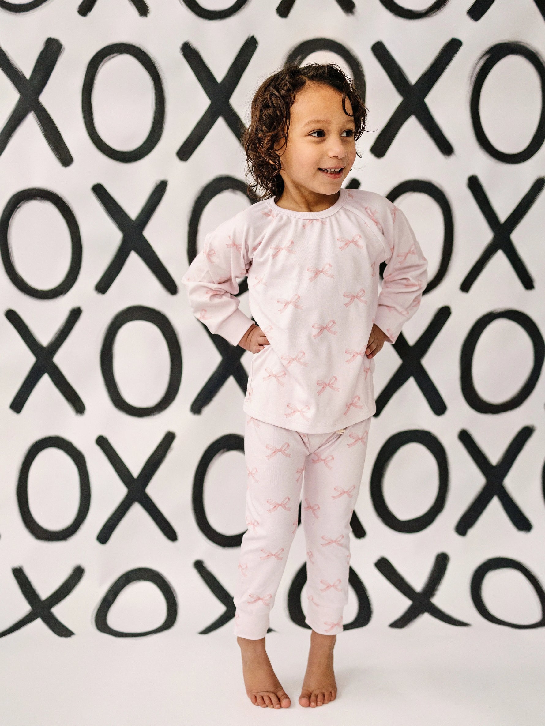 Little Joy Co. Blushing Bows Modal Lounge Set Two Piece Comfort Wear - Apparel & Accessories > Clothing > Baby & Toddler Clothing > Baby & Toddler Outfits