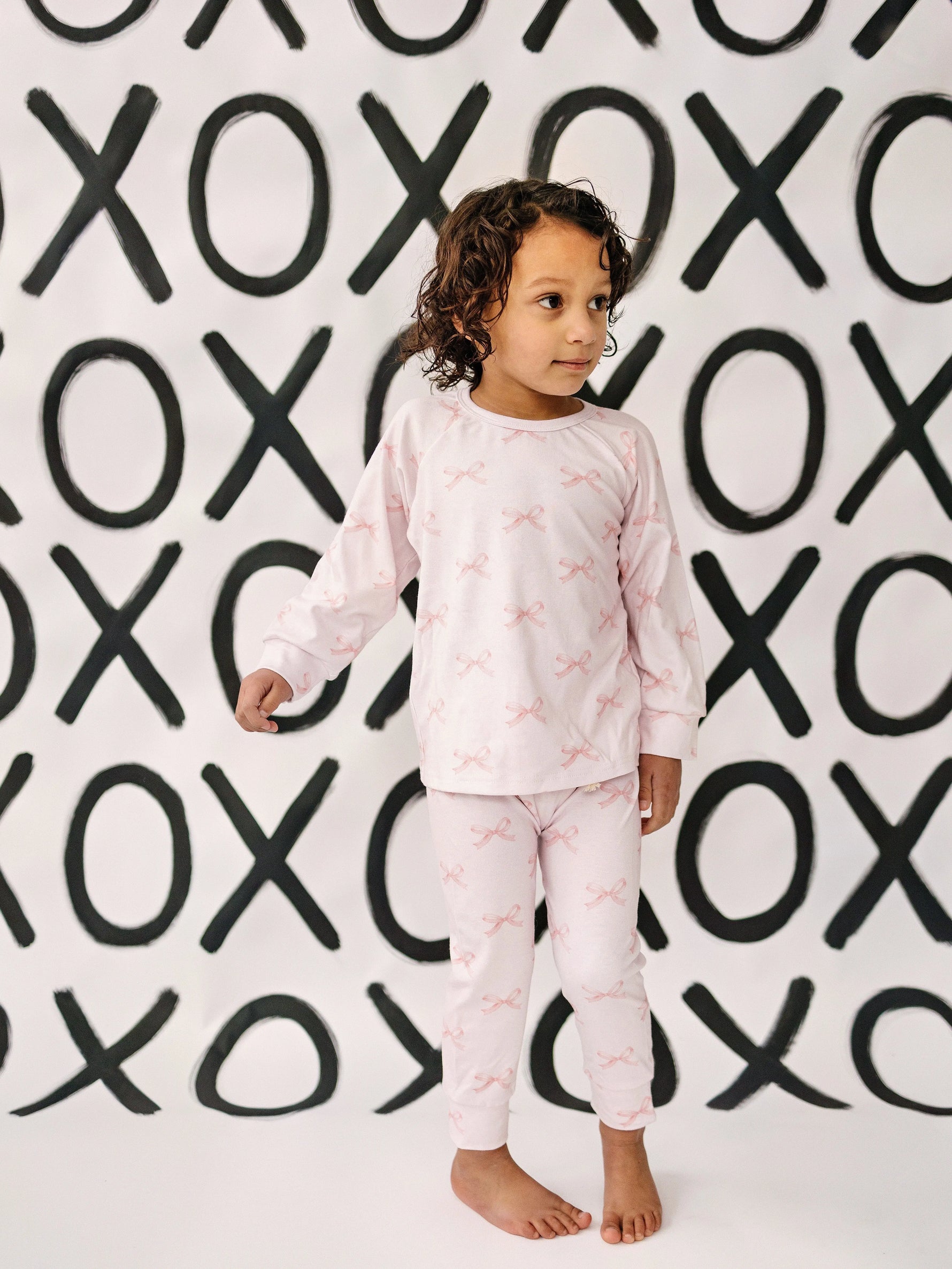 Little Joy Co. Blushing Bows Modal Lounge Set Two Piece Comfort Wear - Apparel & Accessories > Clothing > Baby & Toddler Clothing > Baby & Toddler Outfits