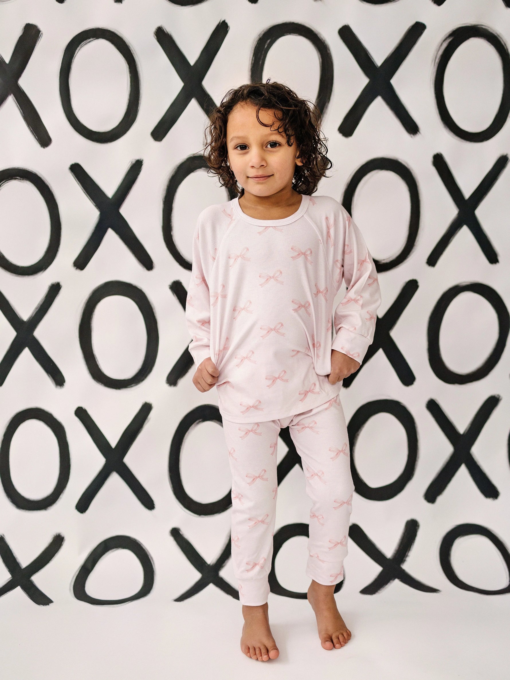 Little Joy Co. Blushing Bows Modal Lounge Set Two Piece Comfort Wear - Apparel & Accessories > Clothing > Baby & Toddler Clothing > Baby & Toddler Outfits