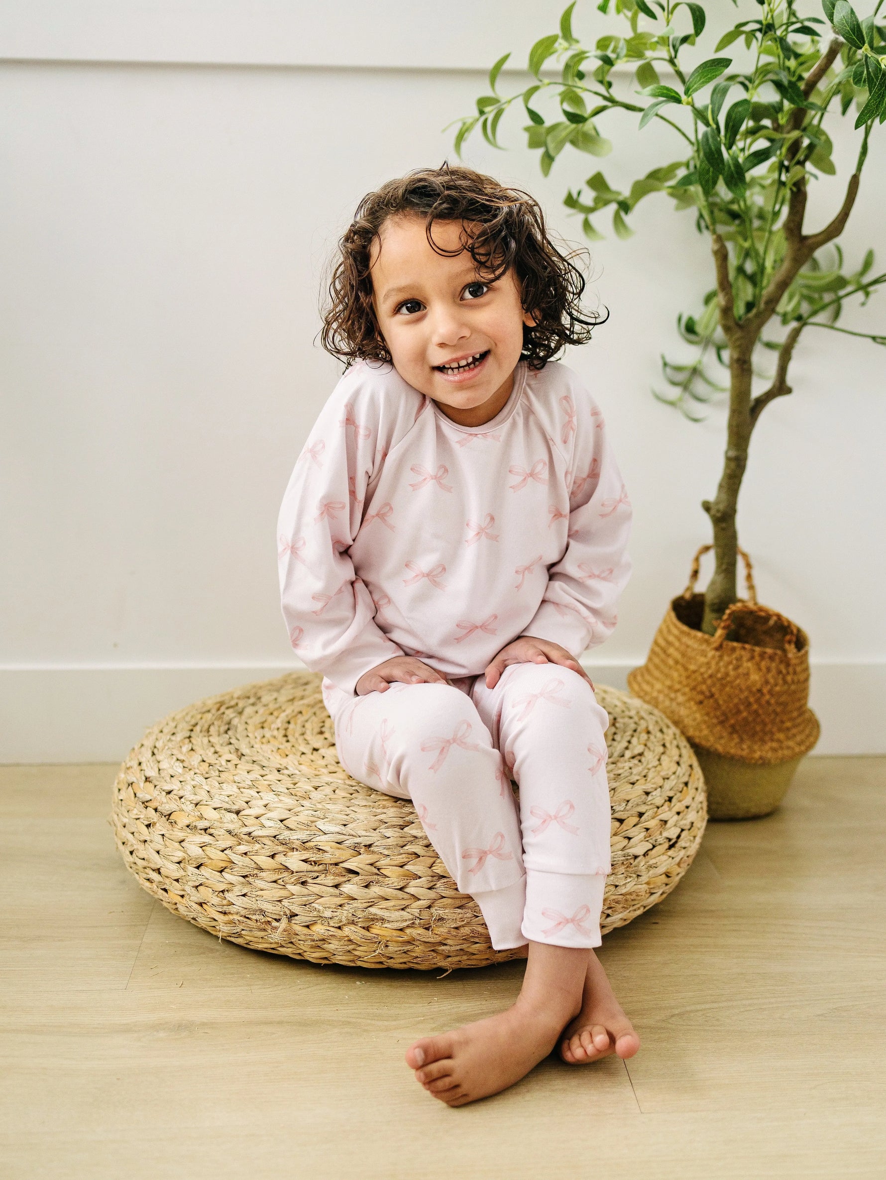 Little Joy Co. Blushing Bows Modal Lounge Set Two Piece Comfort Wear - Apparel & Accessories > Clothing > Baby & Toddler Clothing > Baby & Toddler Outfits