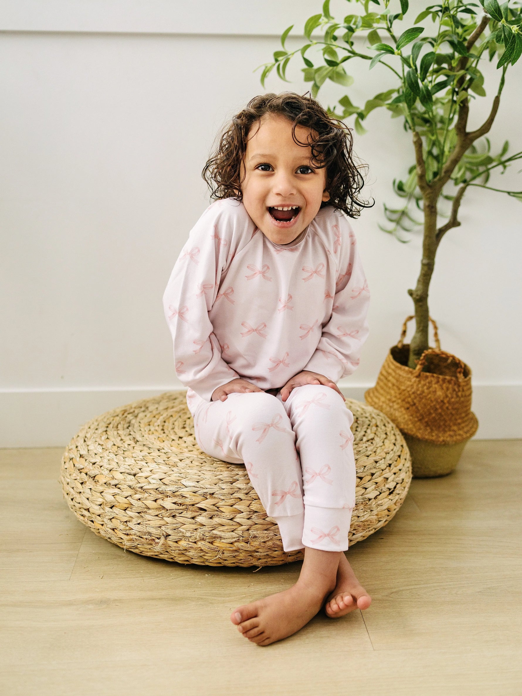 Little Joy Co. Blushing Bows Modal Lounge Set Two Piece Comfort Wear - Apparel & Accessories > Clothing > Baby & Toddler Clothing > Baby & Toddler Outfits
