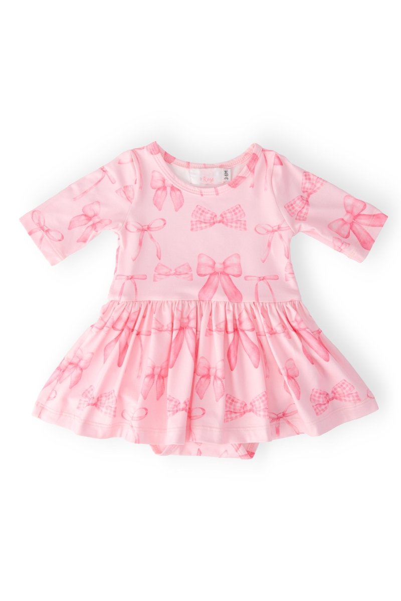 Mila & Rose ® Blushing Bows Three Quarters Sleeve Twirl Baby Bodysuit - Everetts Place Boutique - 
