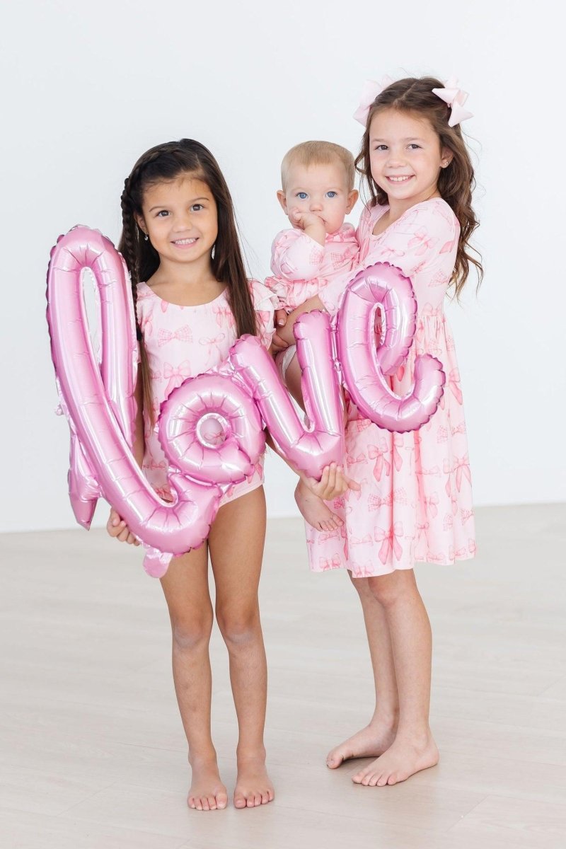 Mila & Rose ® Blushing Bows Three Quarters Sleeve Twirl Baby Bodysuit - Everetts Place Boutique - 