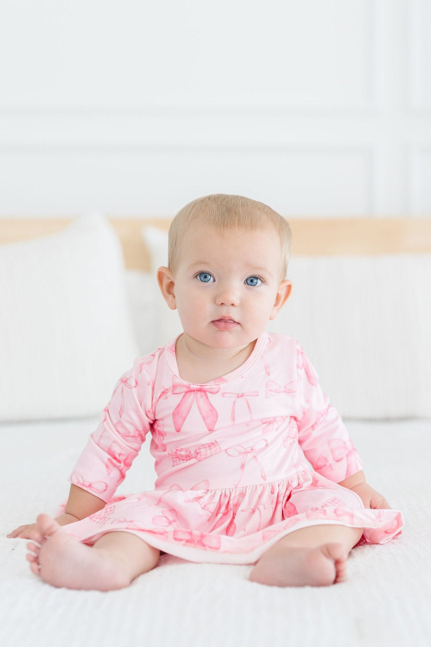 Blushing Bows Three Quarters Sleeve Twirl Baby Bodysuit Mila & Rose ® Everetts Place: Online Boutique