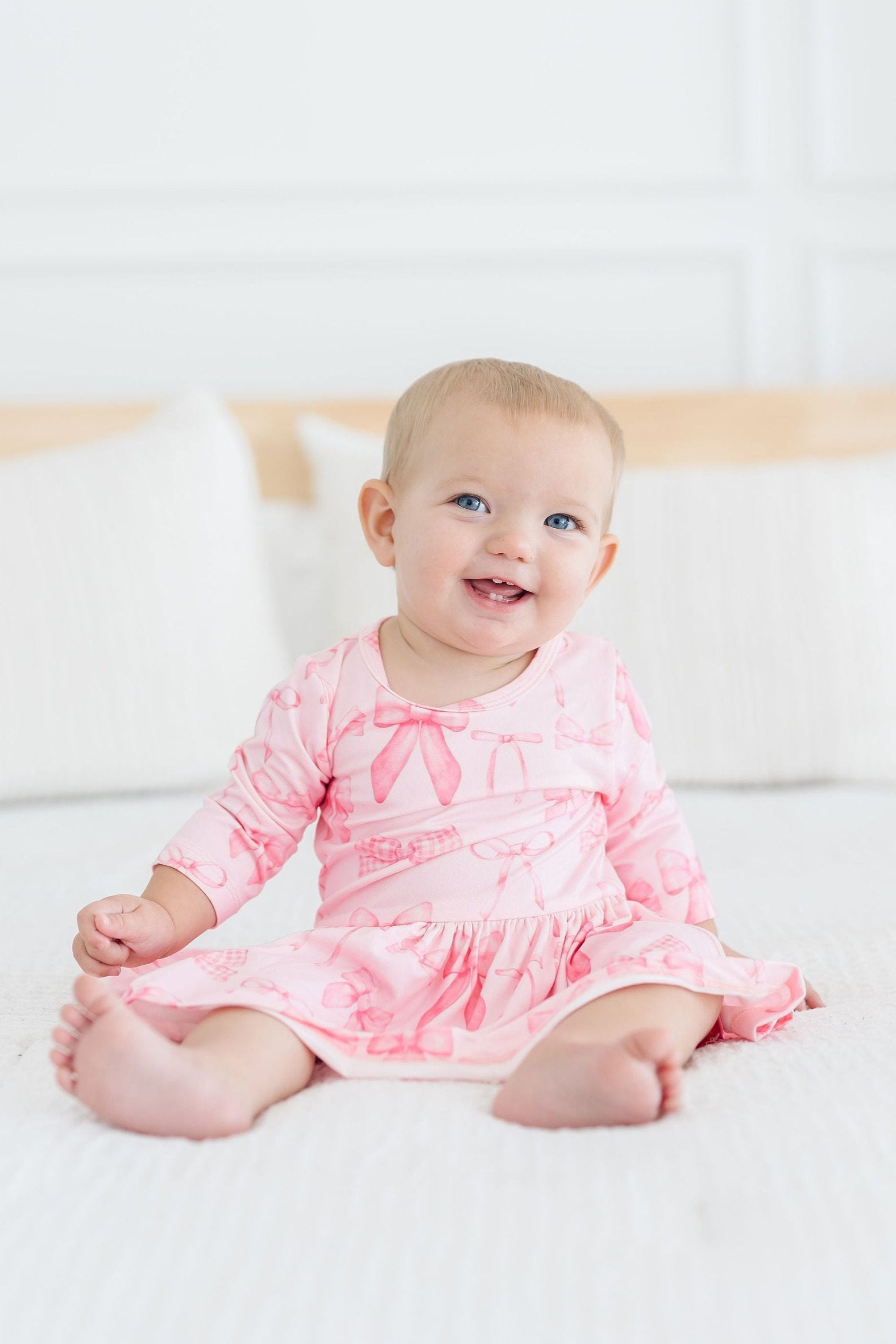 Blushing Bows Three Quarters Sleeve Twirl Baby Bodysuit Mila & Rose ® Everetts Place: Online Boutique