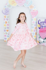 Mila & Rose ® Blushing Bows Twirl Dress With Pockets 3 4 Sleeve Girls - Everetts Place Boutique - 