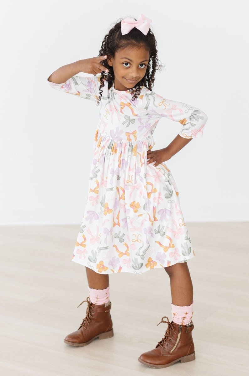 Mila & Rose ® Boho Bows Twirl Dress With Pocket Three Quarter Sleeves - Everetts Place Boutique - 