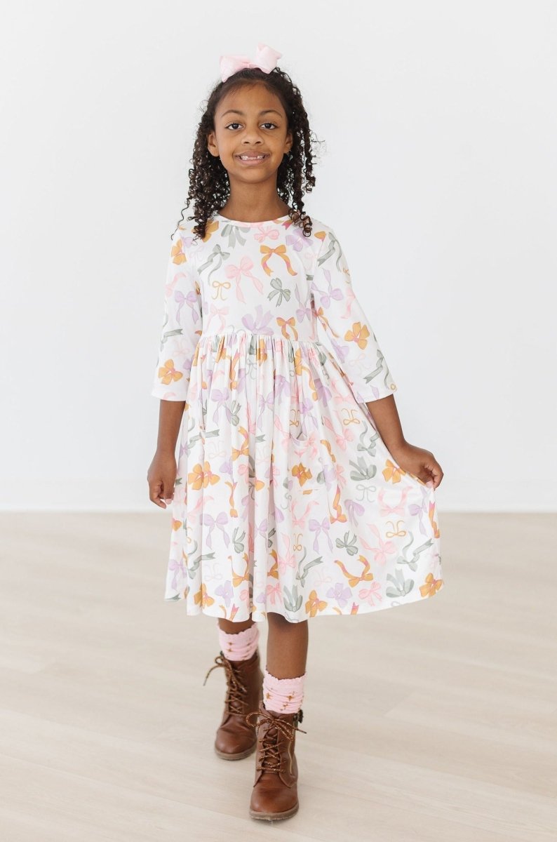 Mila & Rose ® Boho Bows Twirl Dress With Pocket Three Quarter Sleeves - Everetts Place Boutique - 