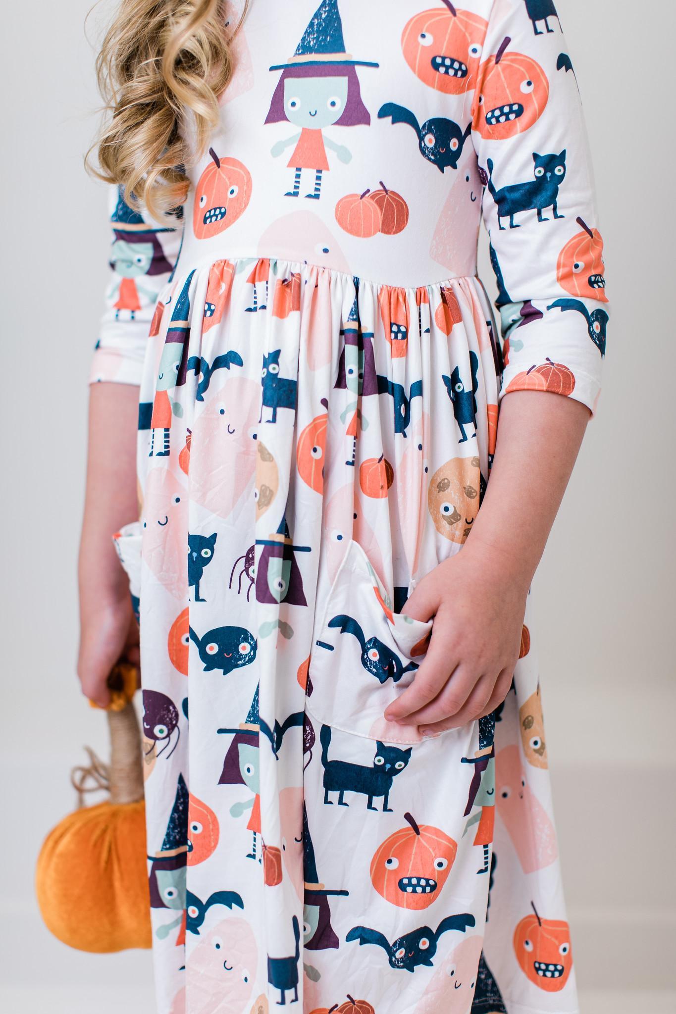 Boo Crew Three Quarter Sleeve Pocket Twirl Dress For Girls Mila & Rose ® Everetts Place: Online Boutique