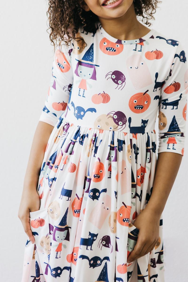 Boo Crew Three Quarter Sleeve Pocket Twirl Dress For Girls Mila & Rose ® Everetts Place: Online Boutique