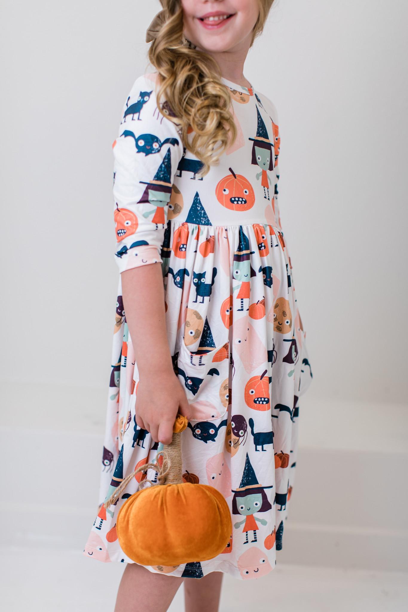 Boo Crew Three Quarter Sleeve Pocket Twirl Dress For Girls Mila & Rose ® Everetts Place: Online Boutique