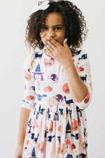 Boo Crew Three Quarter Sleeve Pocket Twirl Dress For Girls Mila & Rose ® Everetts Place: Online Boutique