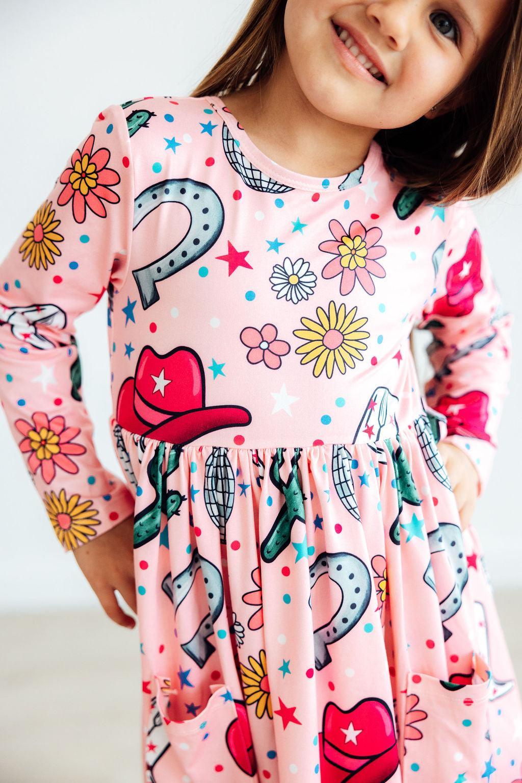 Girls Long Sleeve Twirl Dress - Boots & Bling