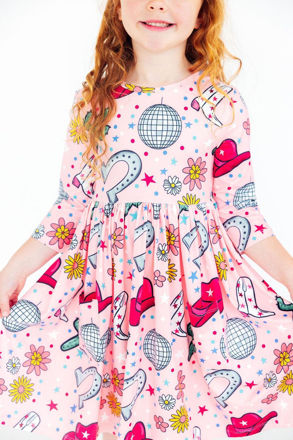Girls Long Sleeve Twirl Dress - Boots & Bling by Mila & Rose ®