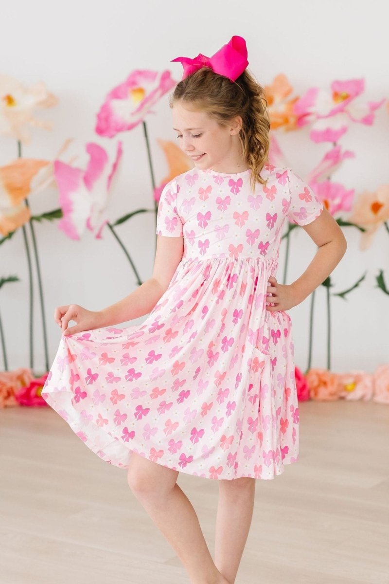 Mila & Rose ® Bow Beauty Pocket Twirl Dress For Girls Mila Rose Kids - Everetts Place Boutique - 