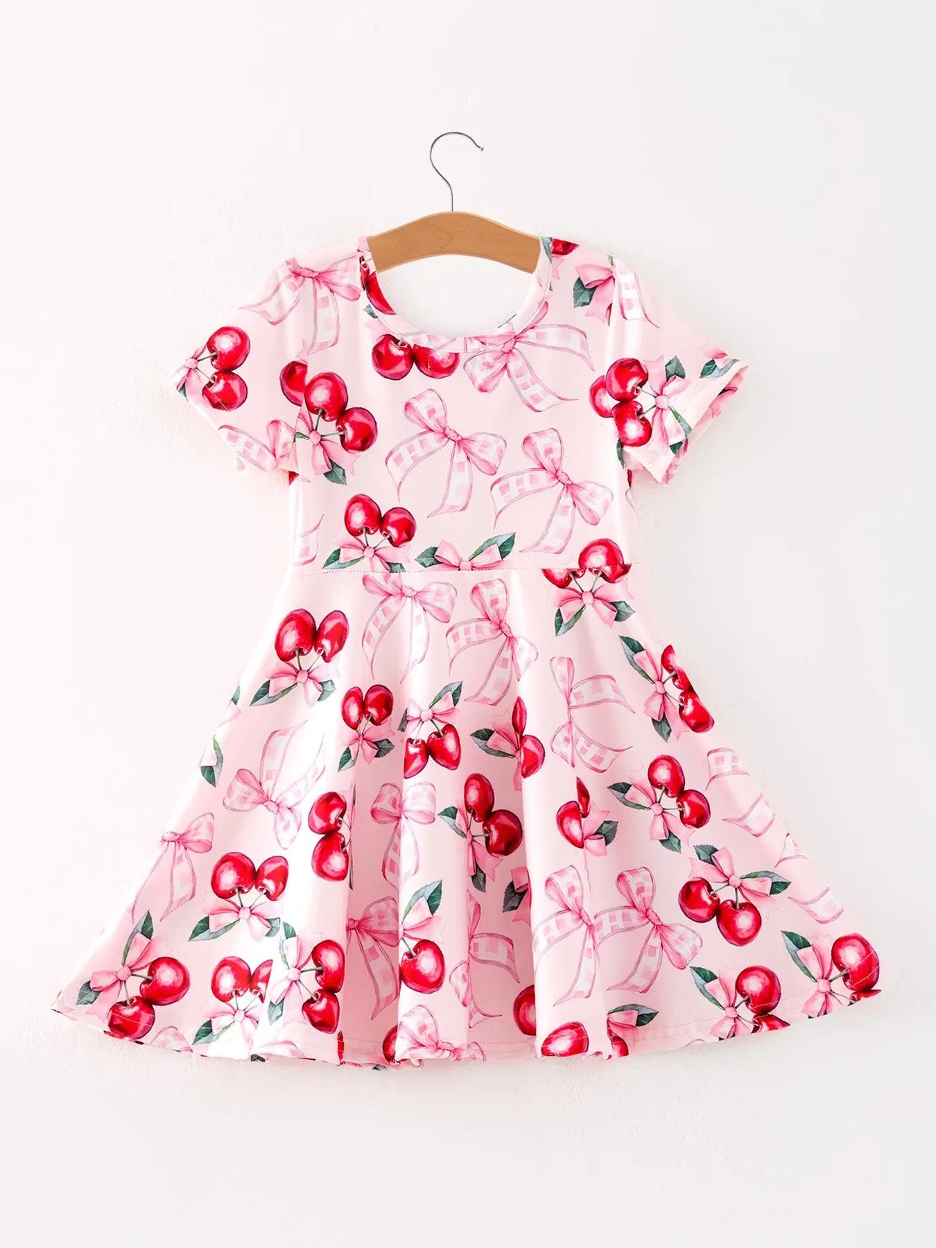 Bow Cherry Cute Girls Dress with Comfortable Fit and Adorable Print Rylee Faith Designs Everetts Place: Online Boutique