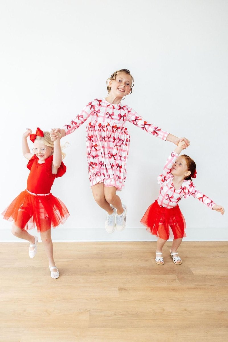 Mila & Rose ® Bow La La Long Sleeve Pocket Twirl Dress For Girls Elegant - Everetts Place Boutique - 