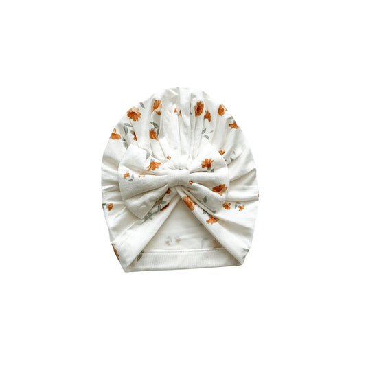 Bow Turban Hat - Falling Floral Harp Angel Boutique