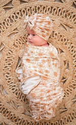 Harp Angel Boutique Soft Bamboo Bow Turban Hat with Floral Design for Newborn Girls - Apparel & Accessories > Clothing Accessories > Baby & Toddler Clothing Accessories > Baby & Toddler Hats Hat