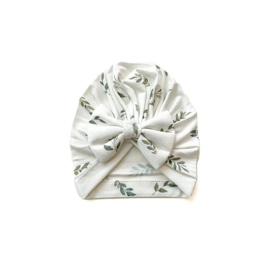 Bow Turban Hat - Green Leaves Harp Angel Boutique