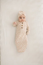 Harp Angel Boutique Soft Bamboo Turban Hat with Bow for Newborn Girls in Mocha Floral - Apparel & Accessories > Clothing Accessories > Baby & Toddler Clothing Accessories > Baby & Toddler Hats Hat