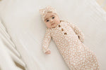 Harp Angel Boutique Soft Bamboo Turban Hat with Bow for Newborn Girls in Mocha Floral - Apparel & Accessories > Clothing Accessories > Baby & Toddler Clothing Accessories > Baby & Toddler Hats Hat