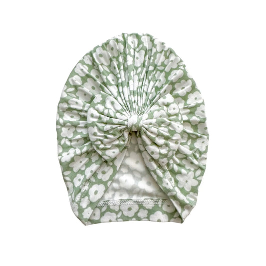 Bow Turban Hat - Sage Ditsy Floral Harp Angel Boutique