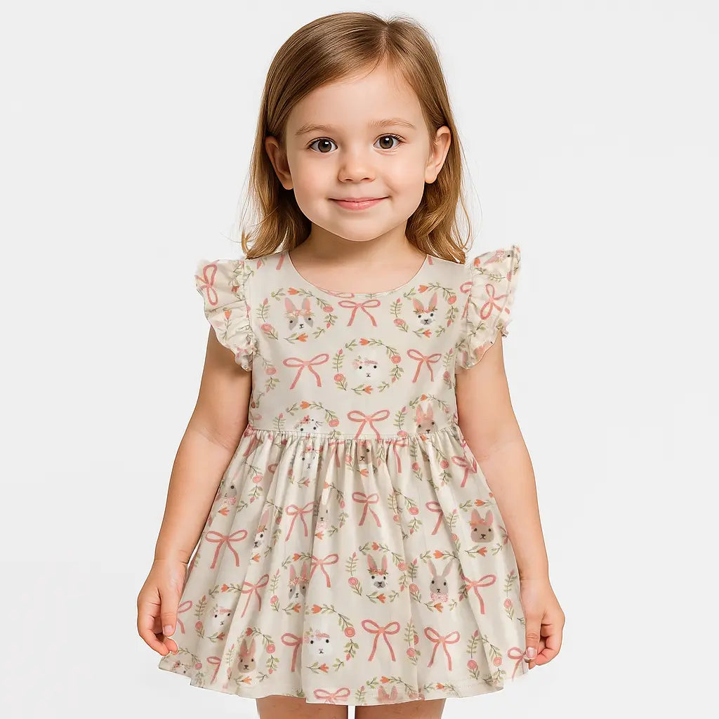 Dreamlet Bows and Bunnies Twirl Dress for Sunny Day Adventures - Apparel & Accessories > Clothing > Baby & Toddler Clothing > Baby & Toddler Dresses Twirl Dresses