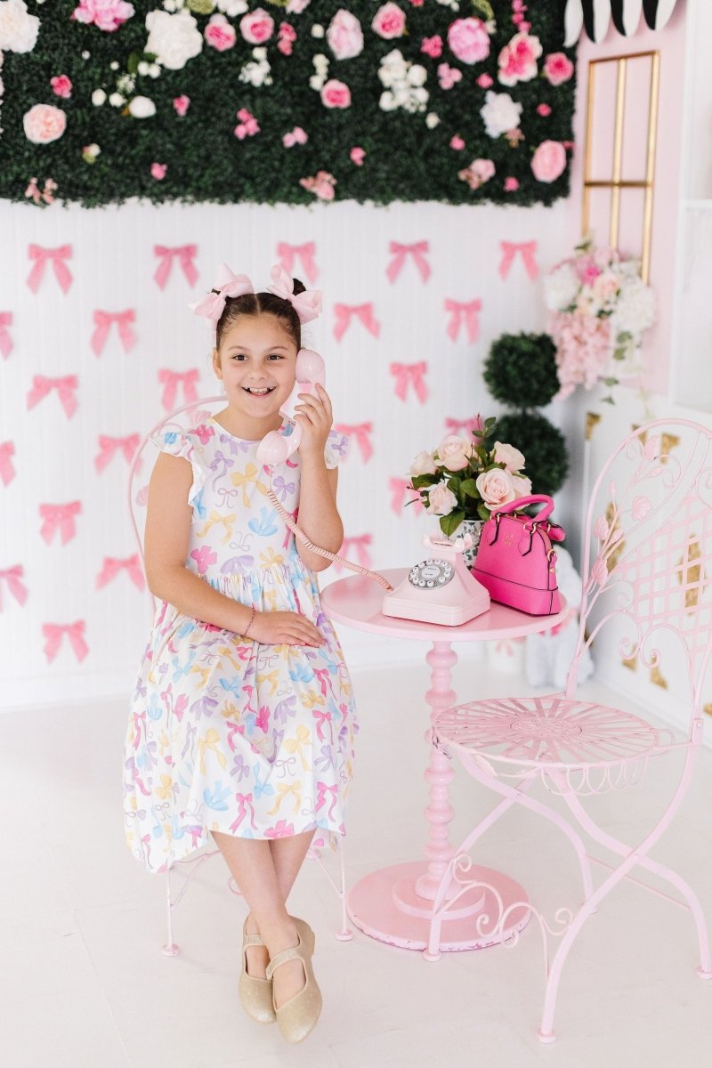 Mila & Rose ® Bowtastic Flutter Sleeve Twirl Dress For Toddlers Girls - Everetts Place Boutique - 