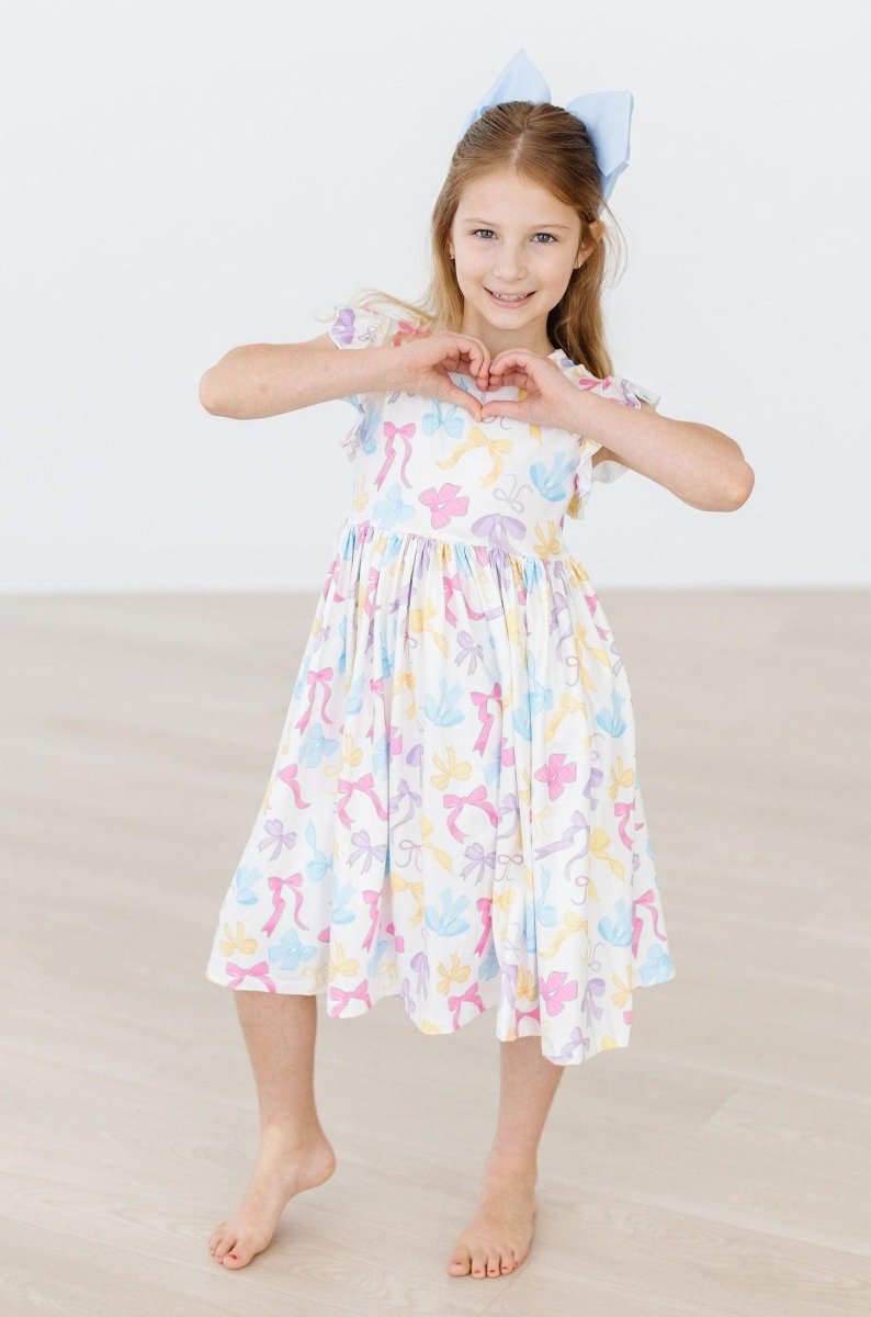 Mila & Rose ® Bowtastic Flutter Sleeve Twirl Dress For Toddlers Girls - Everetts Place Boutique - 