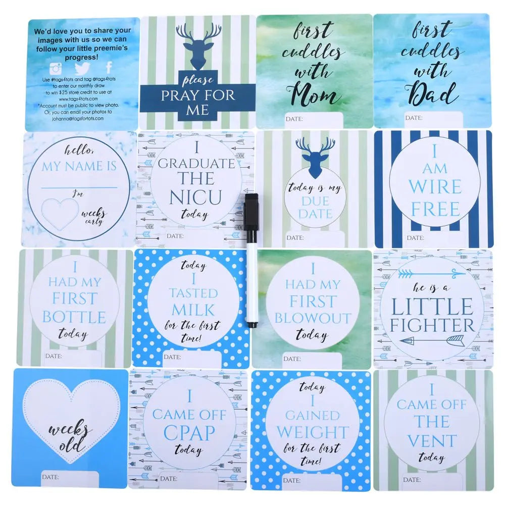 Three Little Tots Boy Preemie Three Little Tots NICU Milestone Cards in Plastic - 